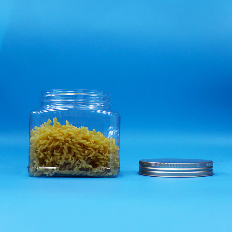 Đồ ăn kẹo đồ ăn nhẹ chất lượng thực phẩm PET Hình vuông rõ ràng Nhóm nhựa cầm lọ nắp nhôm