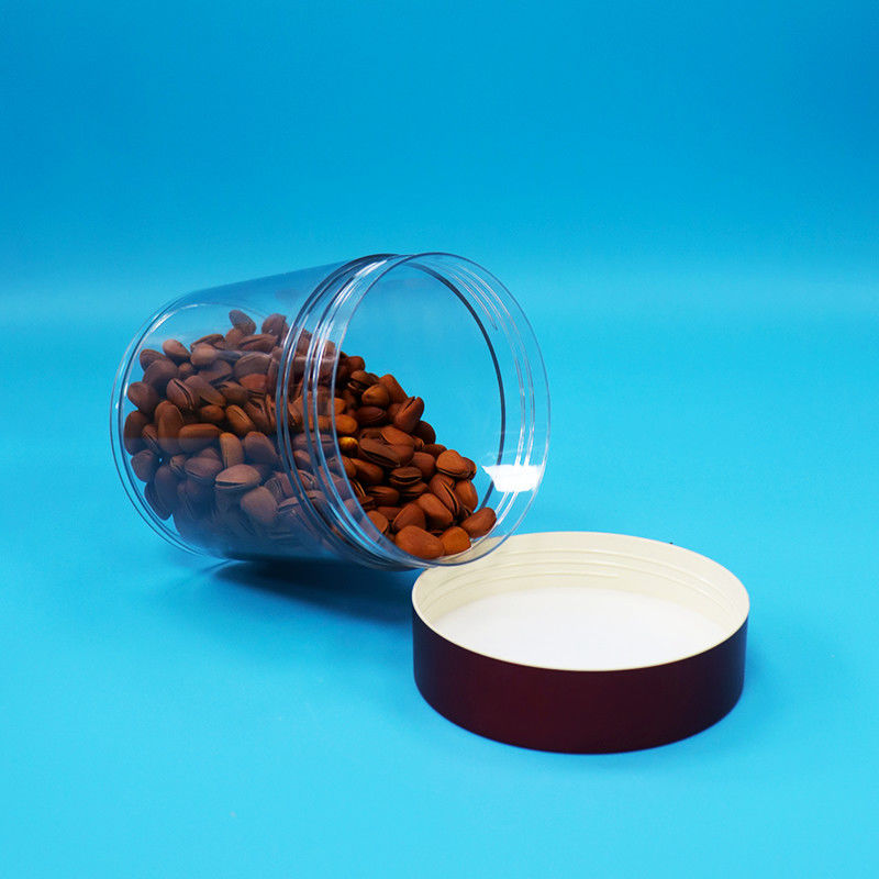 Không có BPA kẹo bánh quy hạt chất lượng thực phẩm PET Transparent Plastic Jar Screw Red lid
