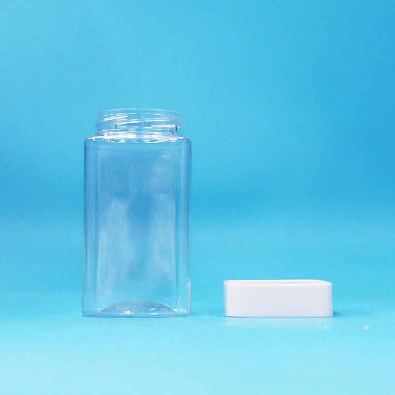 Chất lượng thực phẩm Trình vuông trong suốt PET rỗng nhựa thực phẩm kẹo bánh quy kẹo Jar trắng nắp