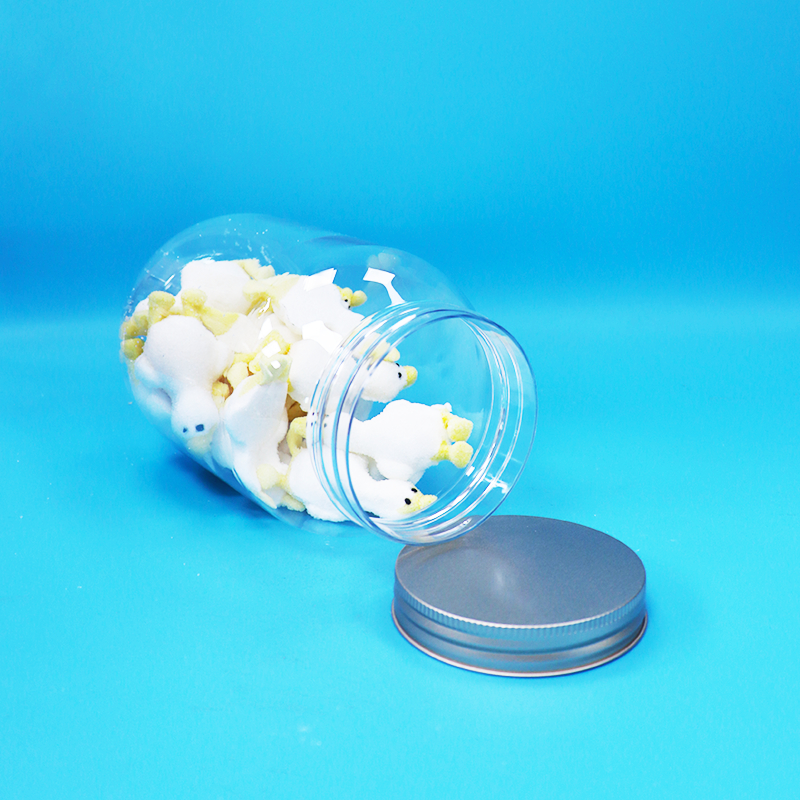 Hũ tròn nhựa PET trong suốt nắp phẳng vặn bằng nhôm dùng cho thực phẩm, kẹo, các loại hạt, không chứa BPA