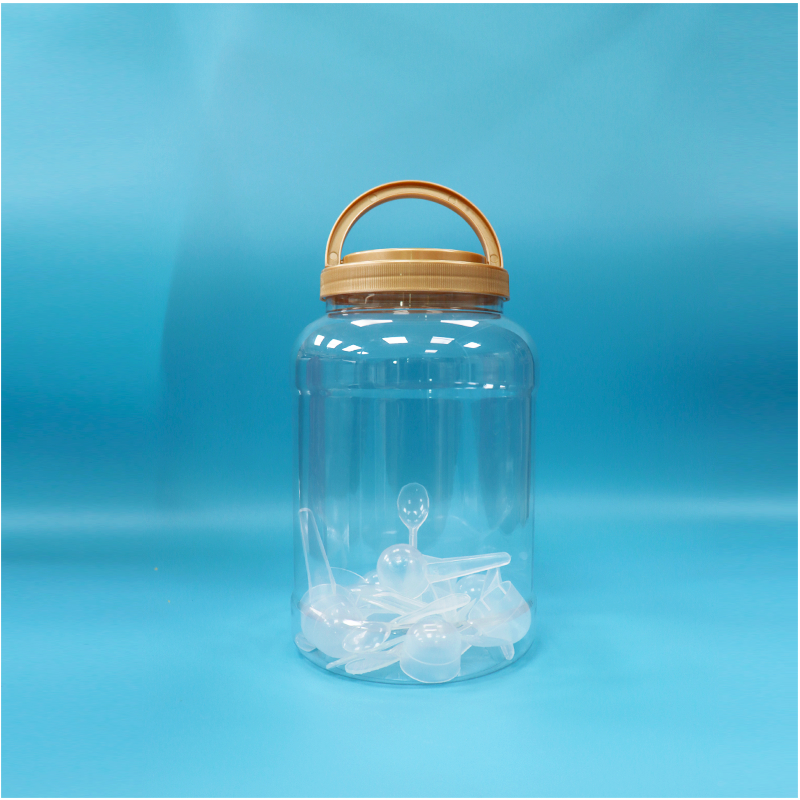 Bình sữa bột bằng nhựa PET trong suốt, nắp có tay cầm, không chứa BPA, miệng rộng, hình tròn, có muỗng