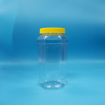 Bánh kẹo chất lượng thực phẩm kẹo hình lục giác rõ ràng PET Food Jar Cap vít vàng