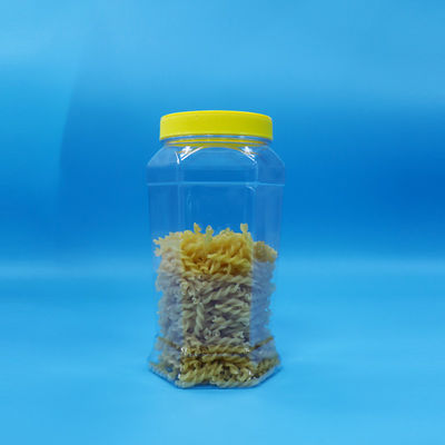 Heksagonal hình thức chất lượng thực phẩm bánh quy kẹo thực phẩm rõ ràng PET lọ màu vàng mũ phẳng