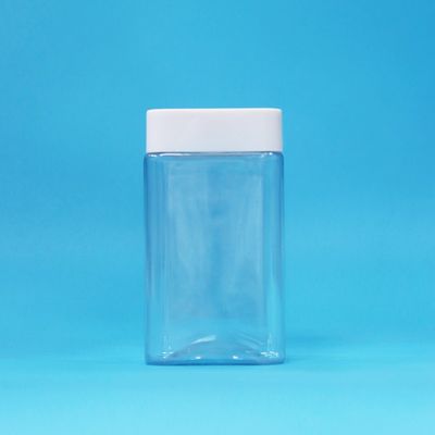 Square Airless Transparent PET Plastic Storage Snack Candy Jar White Screw Flat Cap