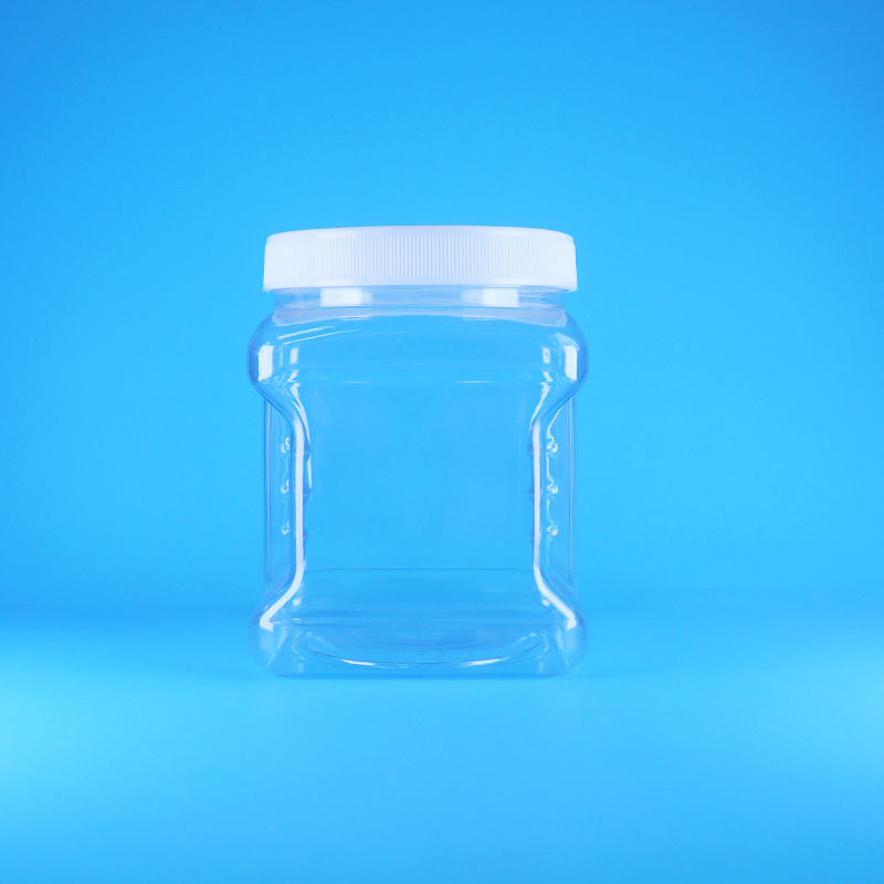 Hũ nhựa PET không có không khí, nắp vặn vuông, trong suốt, có tay cầm, dùng cho trái cây hạt ngọt, thức ăn trẻ em