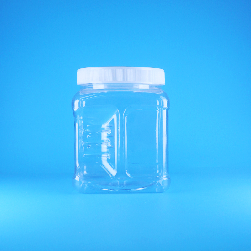 Hũ nhựa PET không có không khí, nắp vặn vuông, trong suốt, có tay cầm, dùng cho trái cây hạt ngọt, thức ăn trẻ em