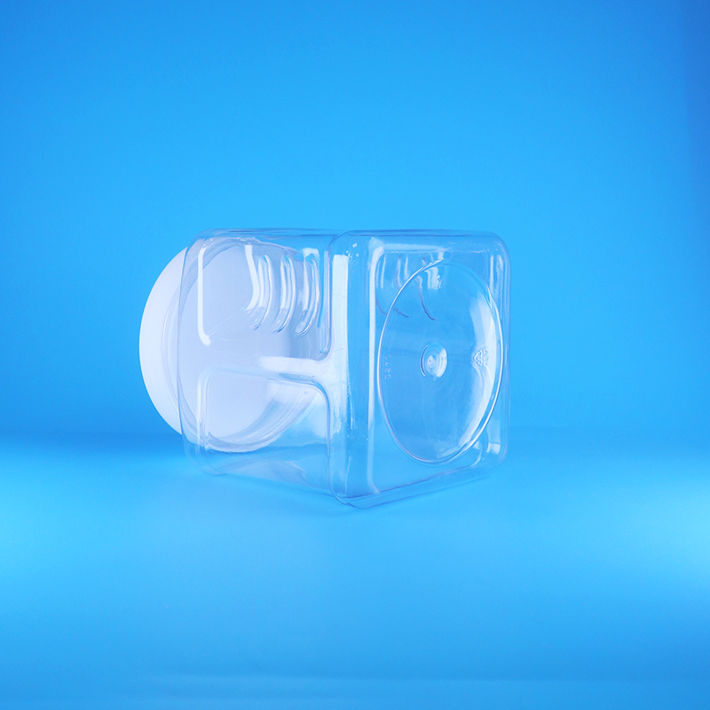 Hũ nhựa PET không có không khí, nắp vặn vuông, trong suốt, có tay cầm, dùng cho trái cây hạt ngọt, thức ăn trẻ em