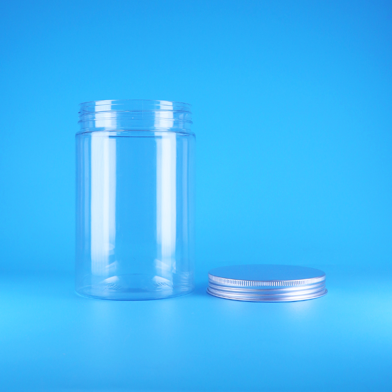 Hũ tròn cao trong suốt bằng nhựa PET miệng rộng đựng thực phẩm, kẹo, hạt, nắp vặn phẳng