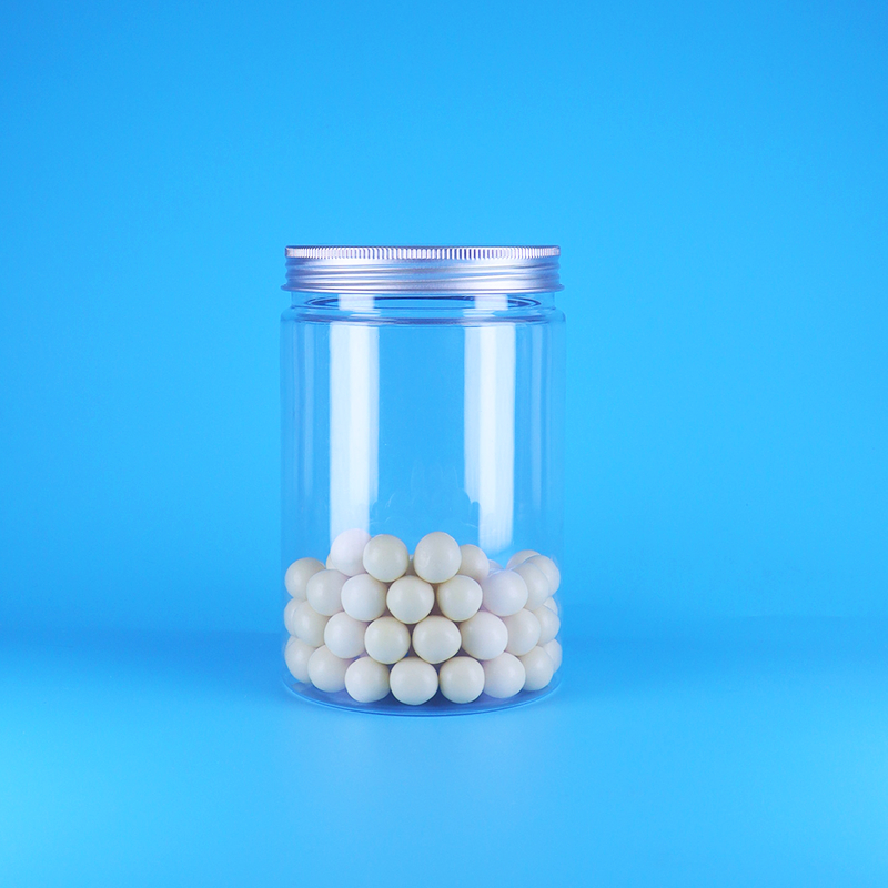 Hũ tròn cao trong suốt miệng rộng bằng nhựa PET đựng thức ăn trẻ em, kẹo, nắp phẳng nhôm