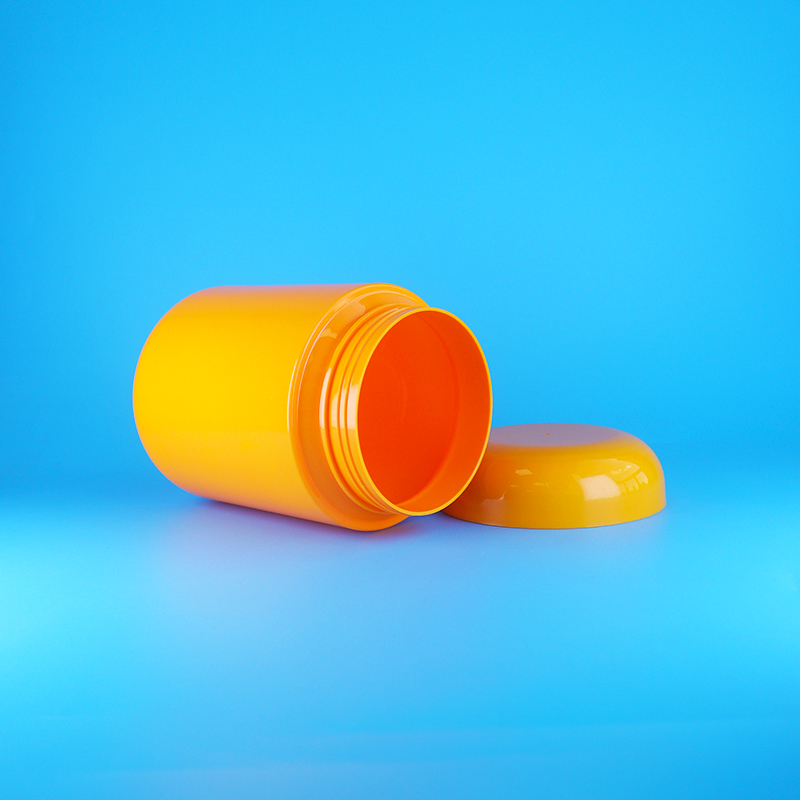 Hũ đựng kẹo bông gòn bằng nhựa PET hình tròn màu cam kín khí, nắp vặn màu cam
