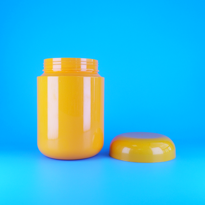 Hũ nhựa PET hình tròn màu cam thực phẩm, nắp vặn phẳng màu cam, đựng bánh quy, kẹo