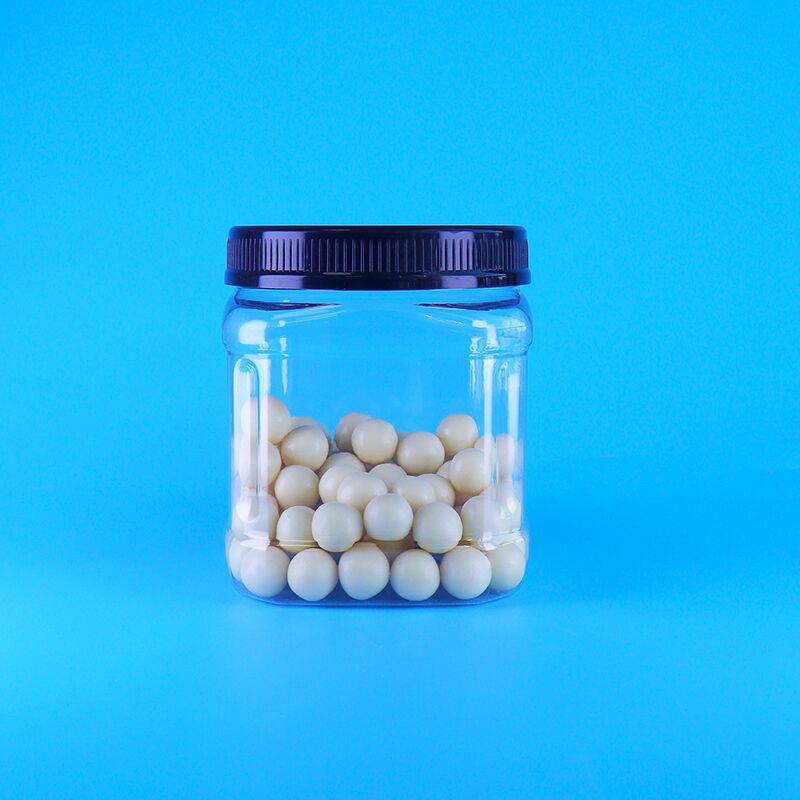 Không khí hình vuông Clear Screw Cap Plastic Skittles Chocolate Chip Bean Pine Nut Storage Jars