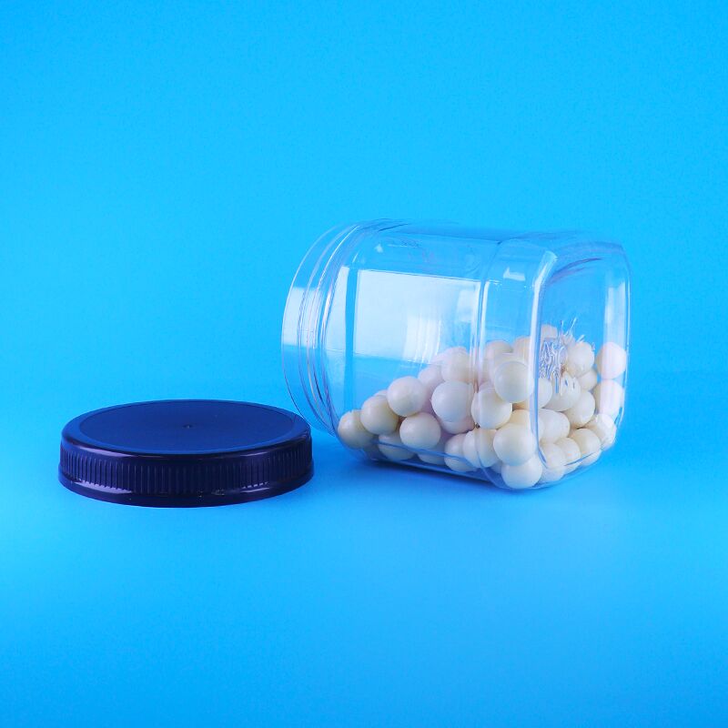Không khí hình vuông Clear Screw Cap Plastic Skittles Chocolate Chip Bean Pine Nut Storage Jars