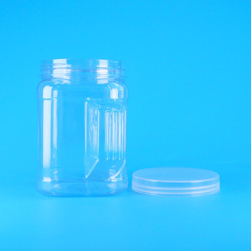 Nắp vặn vuông PET trong suốt, Nhựa, Lưu trữ, Cầm nắm, Đen, Gạo, Lúa mì, Bánh quy, Hũ