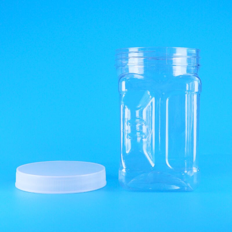 Hũ bánh quy nhân mè bột ngô PET nắp vặn nhựa trong suốt, tay cầm vuông, không chứa BPA