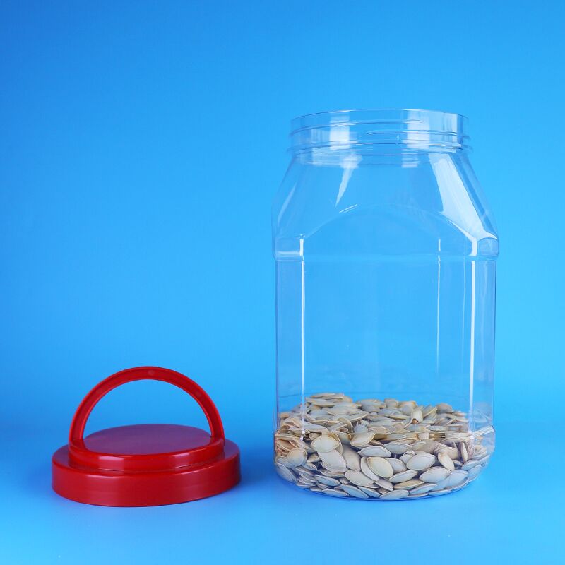 2100ml Máy xử lý vít màu đỏ Nắp rõ ràng chất lượng thực phẩm PET nhựa kẹo tôm Chips lọ