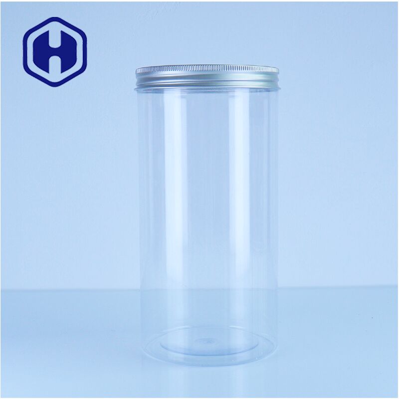 Premium Clear Plastic Jar Aluminum Cover Để lưu trữ bánh quy hạt kẹo cấp thực phẩm dễ đổ