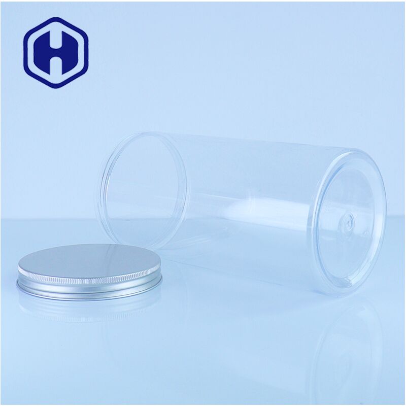 Premium Clear Plastic Jar Aluminum Cover Để lưu trữ bánh quy hạt kẹo cấp thực phẩm dễ đổ