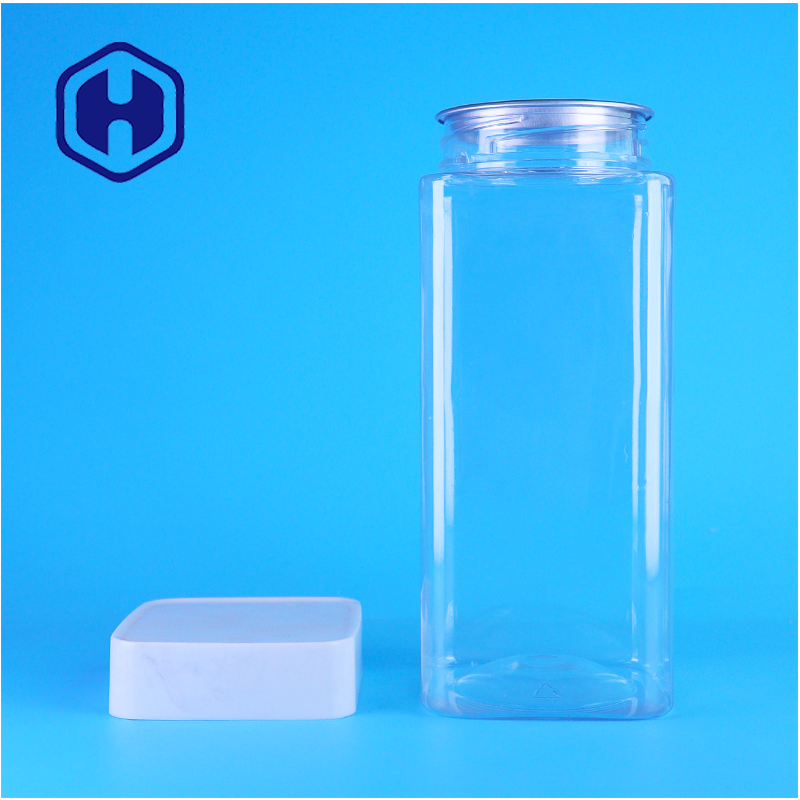 ODM Quảng trường hiệu quả PET nhựa bánh quy thực phẩm trái cây khô lọ Nhà cung cấp Đơn đặt hàng số lượng lớn Với nắp