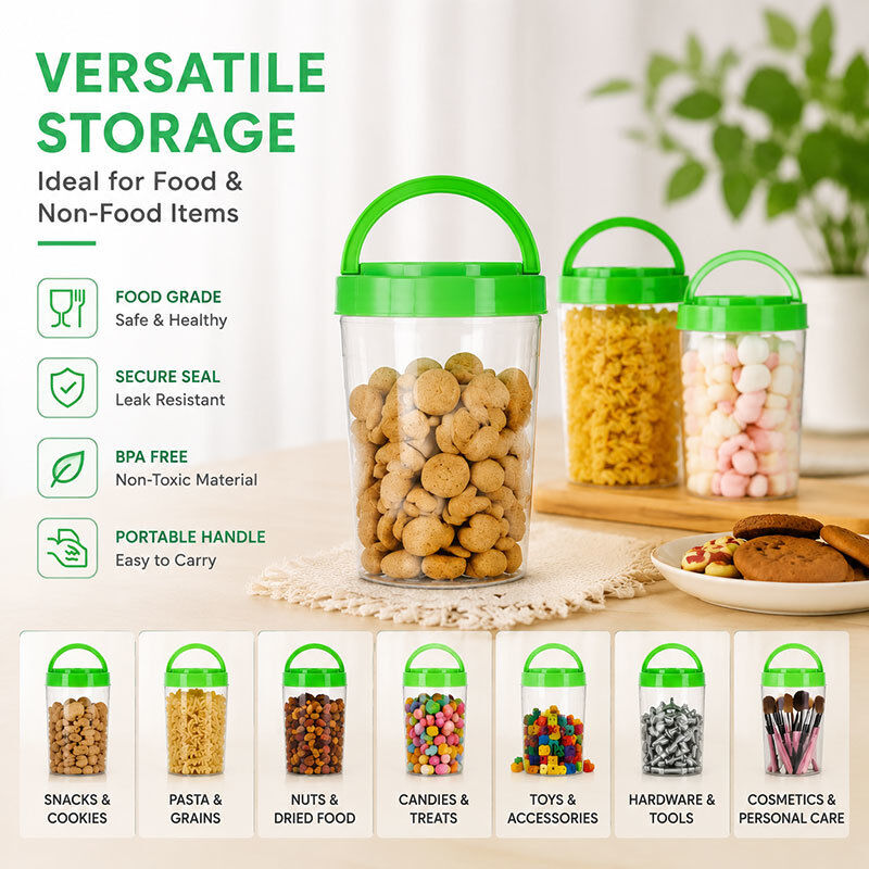 Nhựa trong suốt rộng miệng bình tay cầm nắp FSSC22000 EU thử nghiệm vòng đồ ăn nhẹ Jar nhà sản xuất