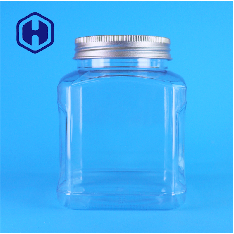 Cấp thực phẩm Rõ ràng Square PET Jar Nắp nhôm cho bao bì hạt điều Nhà sản xuất hộp đựng thực phẩm OEM