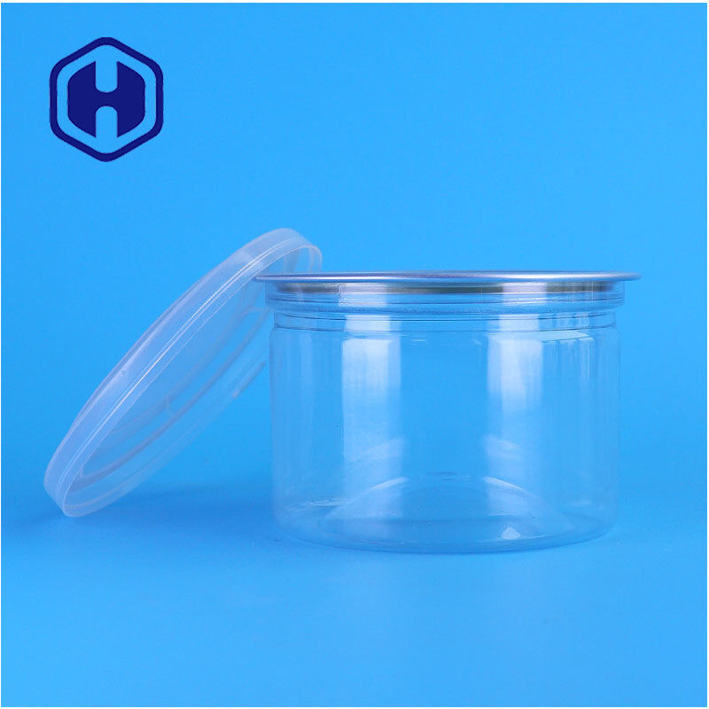 Food Grade OEM Clear Plastic PET Easy Open Lid Plastic Can For Almond Cashew Peanut Packaging