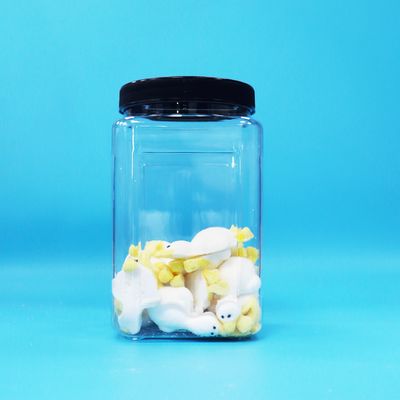 Hình vuông kính nhựa PET trong suốt nắp đen cho trẻ em thực phẩm kẹo bánh quy