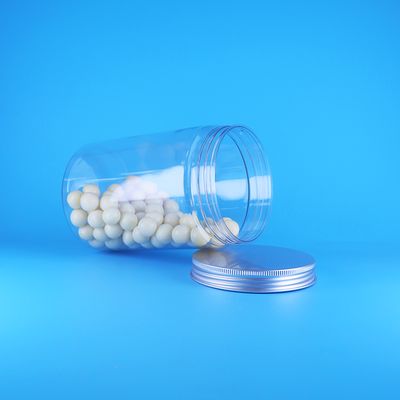 Hũ tròn cao trong suốt miệng rộng bằng nhựa PET đựng thức ăn trẻ em, kẹo, nắp phẳng nhôm