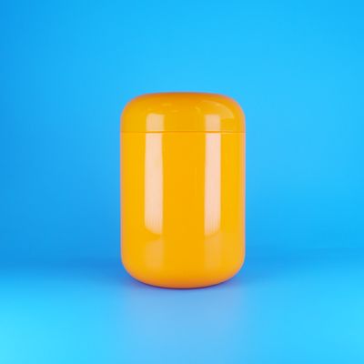 Hũ đựng kẹo bông gòn bằng nhựa PET hình tròn màu cam kín khí, nắp vặn màu cam