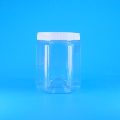 Hũ nhựa PET trong suốt hình lục giác đựng bánh quy, hạt hồ đào, khoai tây chiên khô, nắp phẳng màu trắng
