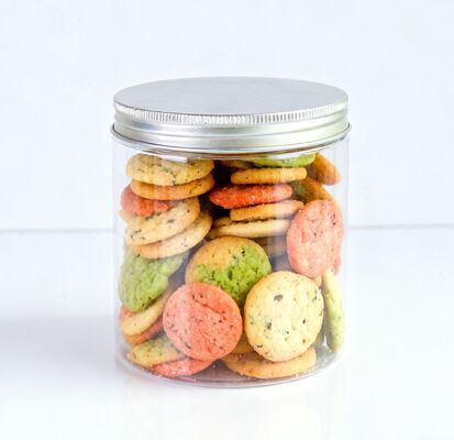 Mở miệng rõ ràng khoai tây khô sữa chua kem tròn PET Jar nắp nhôm